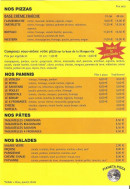 Menu Pianeta pizza - Les pizzas base crème fraiche, paninis et salades