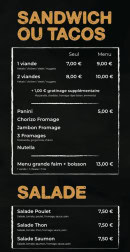Menu Food Time - Les sandwichs, tacos et salades