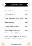 Menu L'Antre de Nous - Les plats à la carte