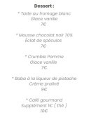 Menu La Cantoche - Les desserts