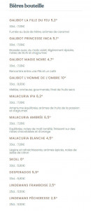 Menu Le Groupe - Les bières bouteille