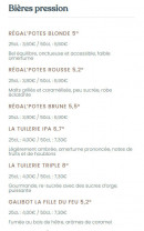 Menu Le Groupe - Les bières pression