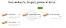 Menu Mondo Pizza - Les paninis