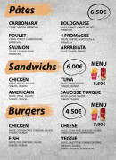 Menu Tizn'Eat - Les pates, sandwiches et burgers