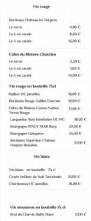 Menu Chez zeki - Les vins rouge, vins blanc et  vins mousseux,...