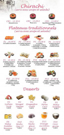Carte et menu de France d'Asie à Sainte Marie Aux Chenes — Les chirashis, plateaux traditonnels et desserts
