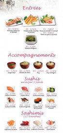 Carte et menu de France d'Asie à Sainte Marie Aux Chenes — Les entrées, accompagnements, sushis et sashimis