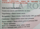 Carte et menu de La Romana à Maizieres les Metz — Les sauces