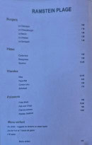 Carte et menu de Ramstein Plage à Baerenthal — Menu 1