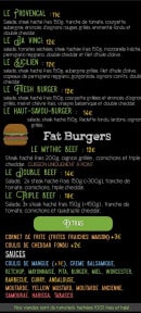 Menu Fresh Food - Les burgers suite et extras