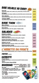 Menu Frog's Burger - Salades, desserts, boissons,....