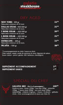 Carte et menu de Galatia Steak House à Talange — Dry aged et spécial