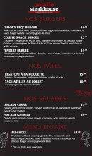 Carte et menu de Galatia Steak House à Talange — Les burgers, pates et salades, ...