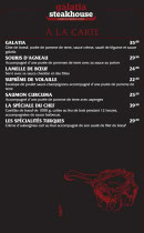 Carte et menu de Galatia Steak House à Talange — A la carte
