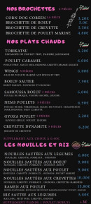 Menu Denden Sushi shop - Le brochettes, plats et nouilles