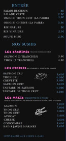 Menu Denden Sushi shop - Les entrées et sushis