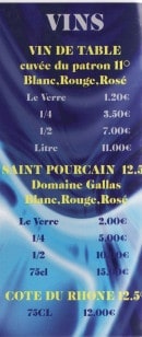 Menu Auberge du Bon Coin - Vins