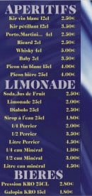 Menu Auberge du Bon Coin - Apéritifs, limonade et bières 