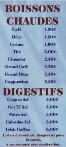 Menu Auberge du Bon Coin - Boissons chaudes et digestifs 
