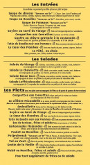 Menu Estaminet chez la vieille - Les entrées, salades et plats