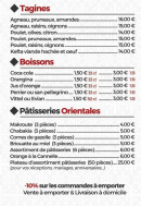 Menu Lille Couscous - Les tagines, pâtisseries et boissons