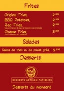 Menu Raptor Shack - Frites, salades...