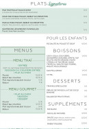 Menu Thaï Gourmet - Les boissons , desserts,...