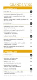 Menu Le Nouvel Atelier - Grands vins