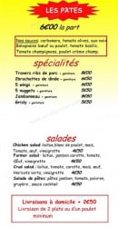 Menu 1,2,3 Poulets - Les pates et salades