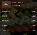 Menu He's Sushi - Les makis neige