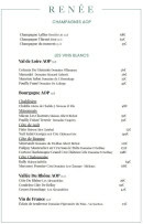 Menu Renée - Les champagnes et vins blancs