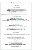Menu Renée - Les entrées, poissons et viandes, ...