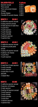 Menu Jim Sushi - Les salmon rolls et bentos