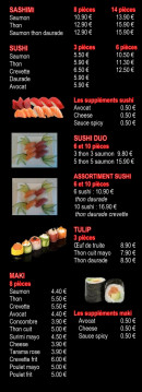 Menu Jim Sushi - Les sashimis, sushis, makis...