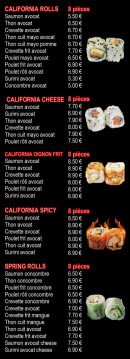 Menu Jim Sushi - Les californias et spring rolls