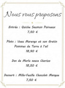 Carte et menu de Le Jeune Bois à Beauvois en Cambresis — La carte