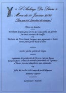 Carte et menu de Auberge du lièvre à Bruille Saint Amand — Carte du nouvel an