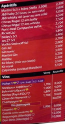 Menu Casa Benfica - Les apéritifs et vins