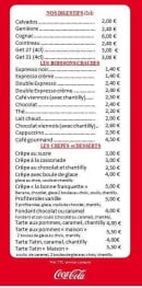 Carte et menu de A la bonne franquette à Malo les Bains — Les crêpes, desserts,...
