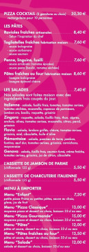 Menu Le Rose Caffé - Les pâtes, salades et menus