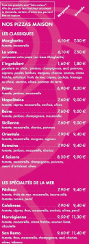 Menu Le Rose Caffé - les pizzas fait maison et aux fruit de mer