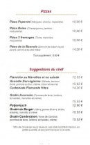 Menu La Bascule - Pizzas et suggestions