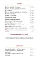 Menu La Bascule - Viandes et poissons