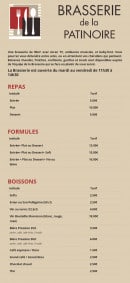 Menu Brasserie de la patinoire - Les formules et boissons