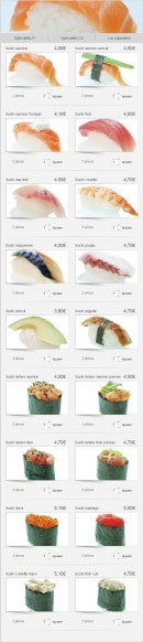 Menu Tasushi - Les Sushis