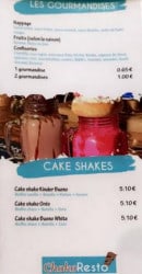 Menu Choko resto - Les gourmandises et cakes shakes