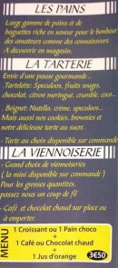 Carte et menu de La Boulangerie des Tertiales à Valenciennes — Les pains, les tarteries,.....