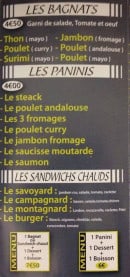 Carte et menu de La Boulangerie des Tertiales à Valenciennes — Les bagnats, les paninis,.....