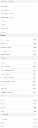 Carte et menu de Le Club-House à Valenciennes — Les accompagnements, desserts, entrées,...