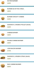 Menu So Drive Burger - Burger seul